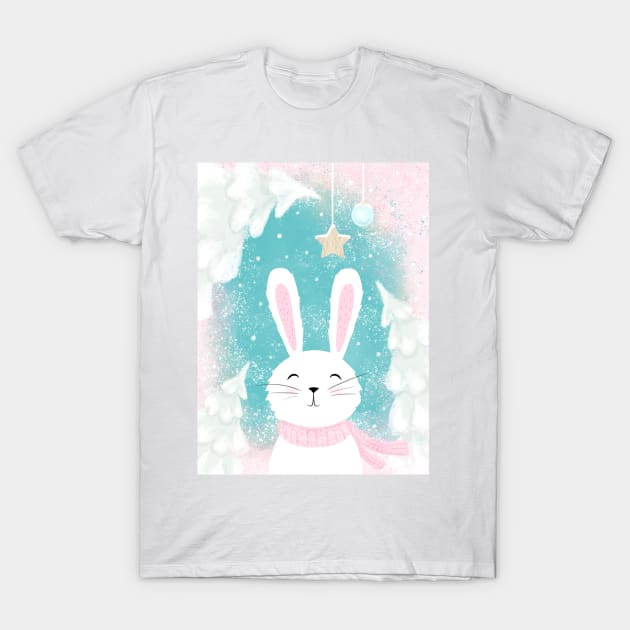 Christmas Cute Bunny Pink and Mint T-Shirt by in_pictures